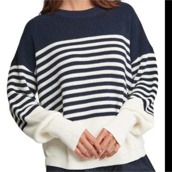 Women's Sundays Alder Side Navy Blue Button Stripe Sweater Small Nautical - Picture 1 of 7